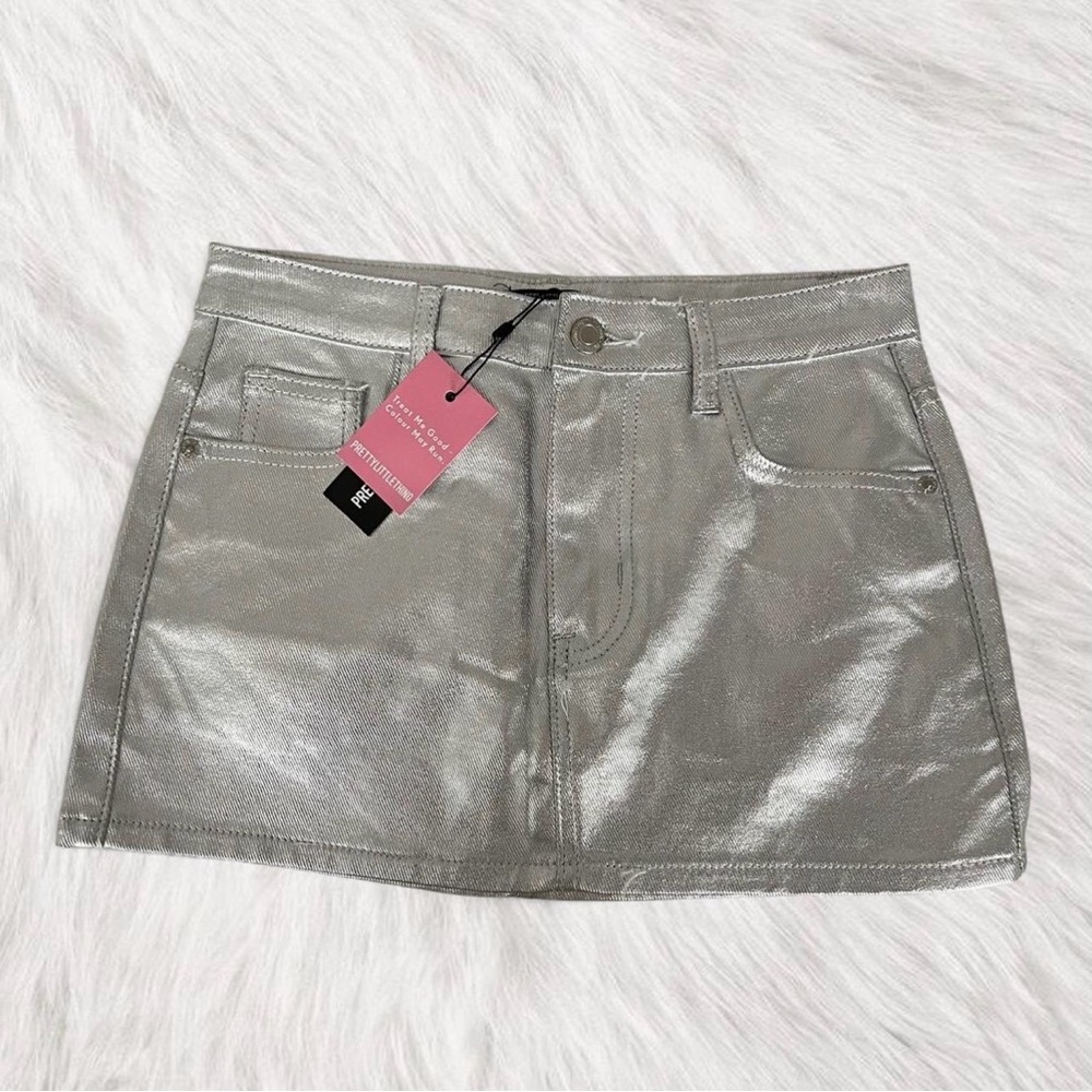 PLT Silver Metallic Mini Skirt